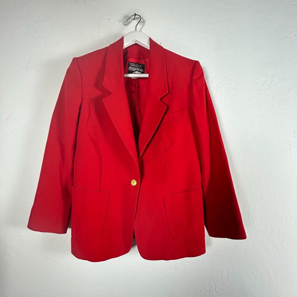 Vintage Career Fashion Angelica Womens Red Singe-Button Blazer Size 10 Petite